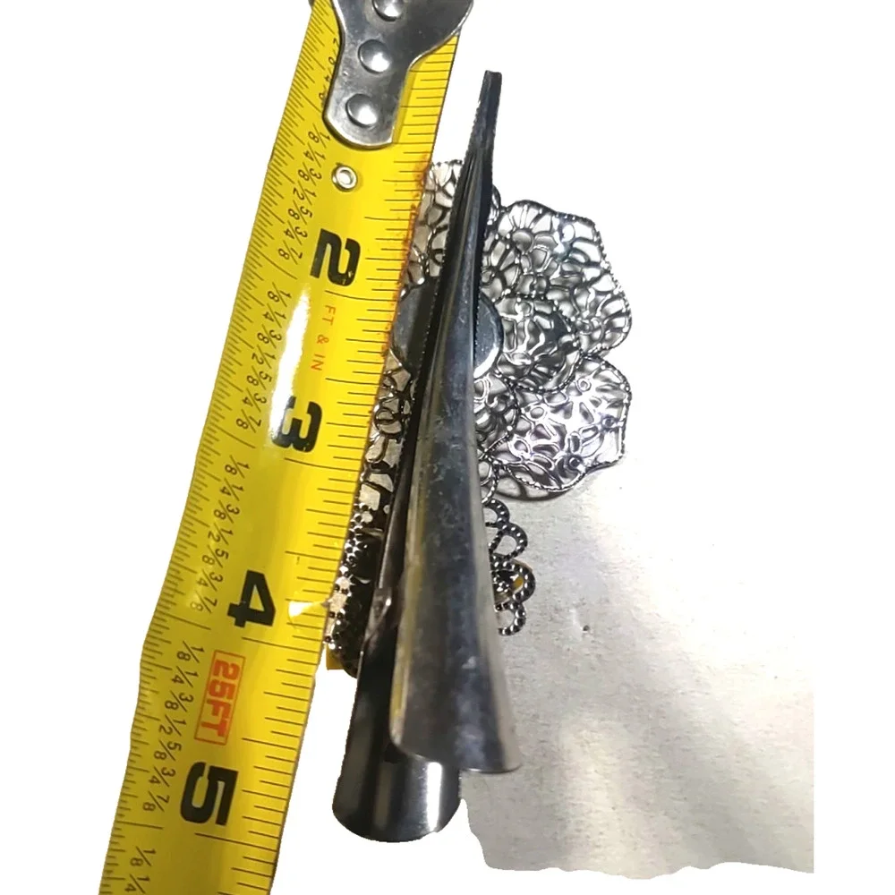 Hair Barrette Alligator Clip Silver Tone Yellow Clear Rhinestone Large Elegant
